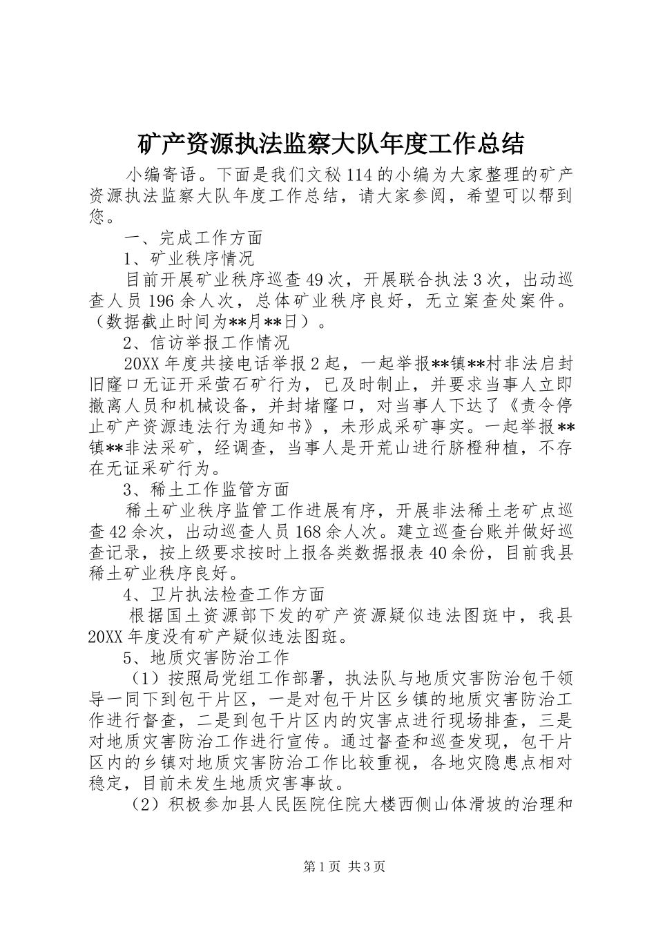 2024年矿产资源执法监察大队年度工作总结_第1页