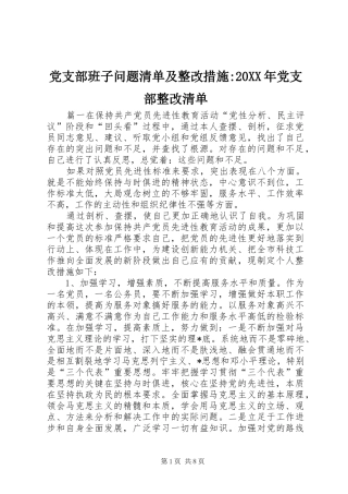 2024年党支部班子问题清单及整改措施党支部整改清单