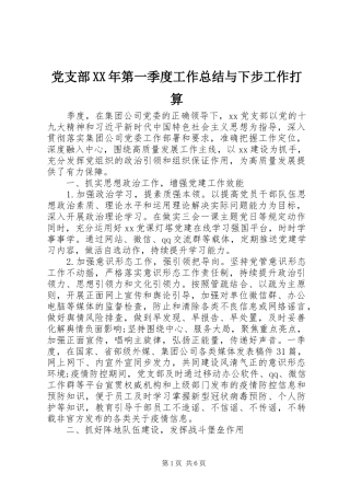 2024年党支部第一季度工作总结与下步工作打算