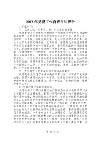 2024年党费工作自查自纠报告