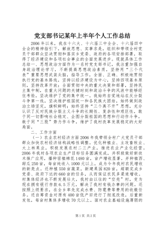 2024年党支部书记上半年个人工作总结