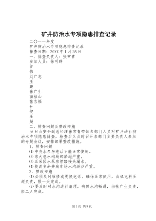 2024年矿井防治水专项隐患排查记录