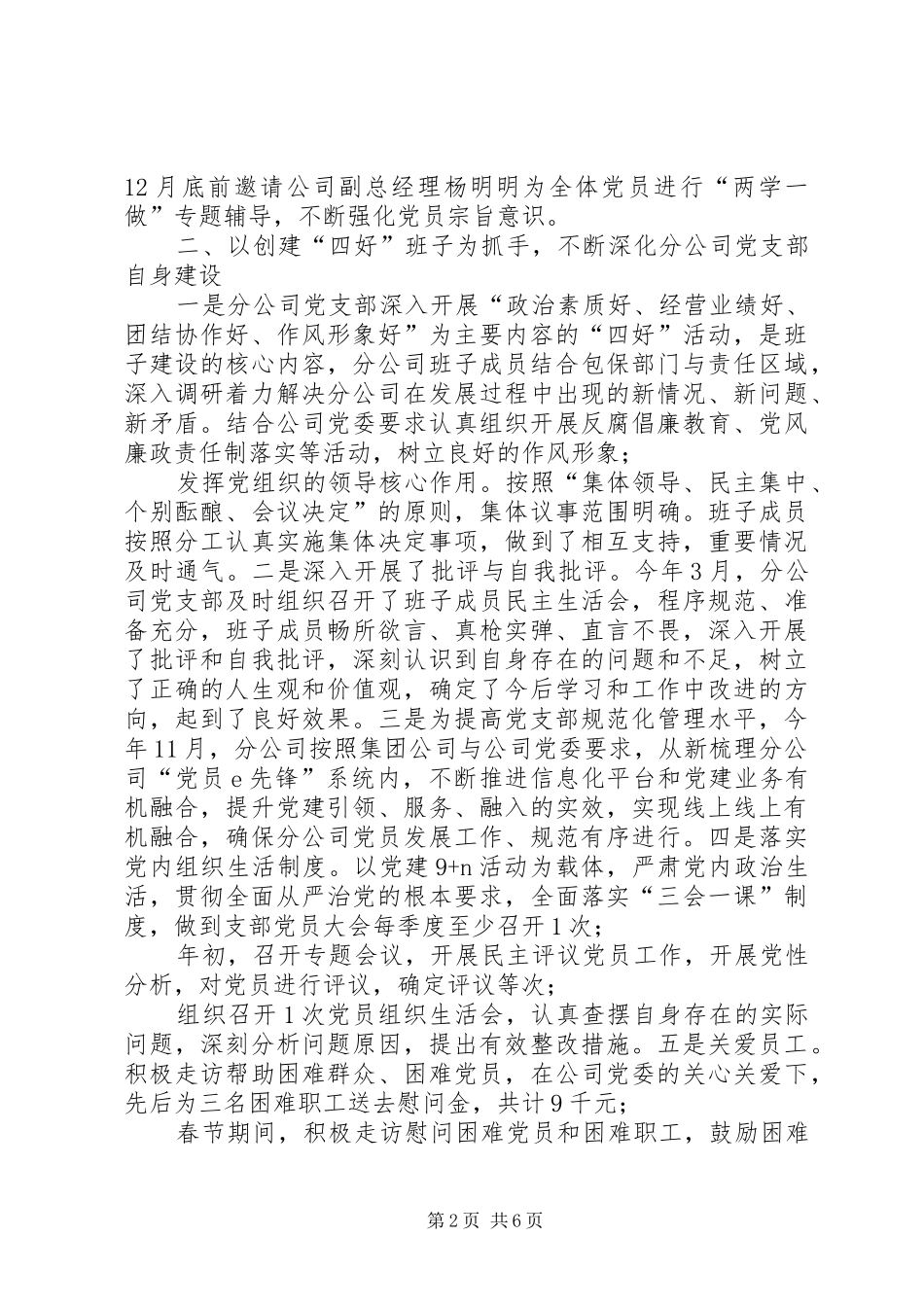 2024年分公司党支部工作总结及工作设想_第2页