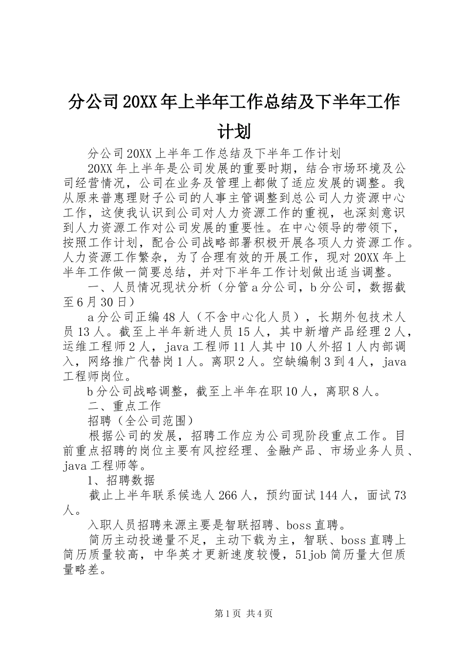 2024年分公司上半年工作总结及下半年工作计划_第1页