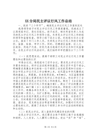 2024年分局民主评议行风工作总结