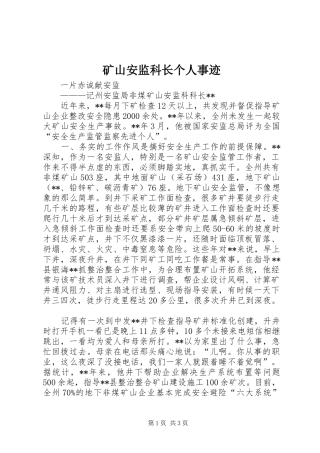 2024年矿山安监科长个人事迹