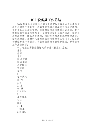 2024年矿山设备处工作总结