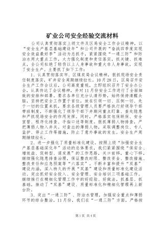 2024年矿业公司安全经验交流材料