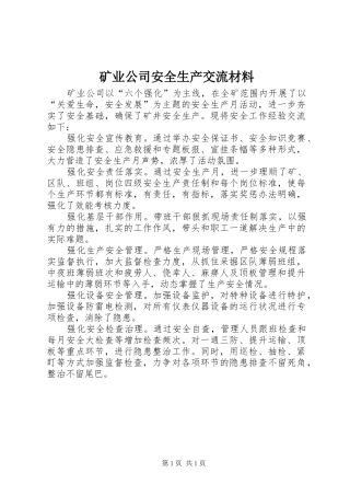 2024年矿业公司安全生产交流材料