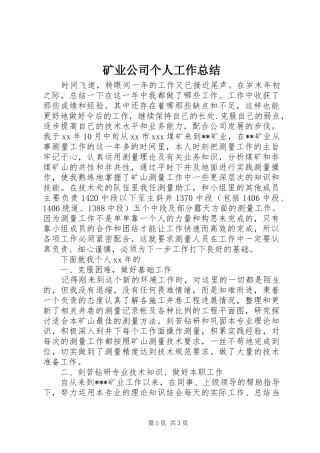 2024年矿业公司个人工作总结