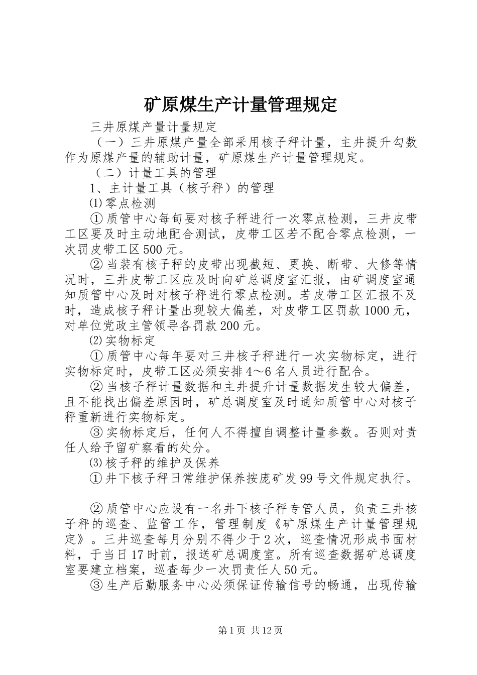 2024年矿原煤生产计量管理规定_第1页