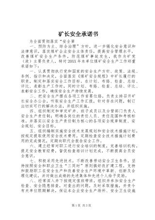 2024年矿长安全承诺书