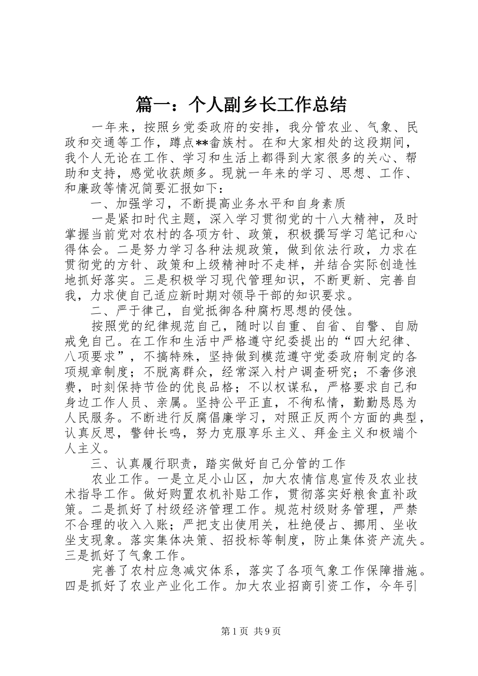 2024年个人副乡长工作总结_第1页