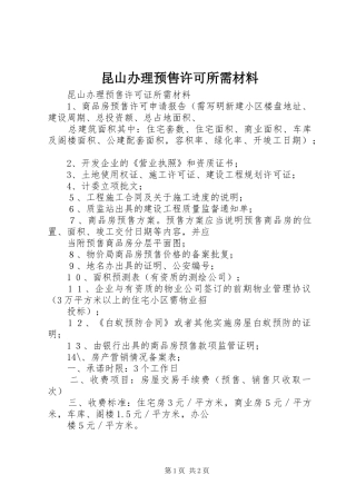 2024年昆山办理预售许可所需材料