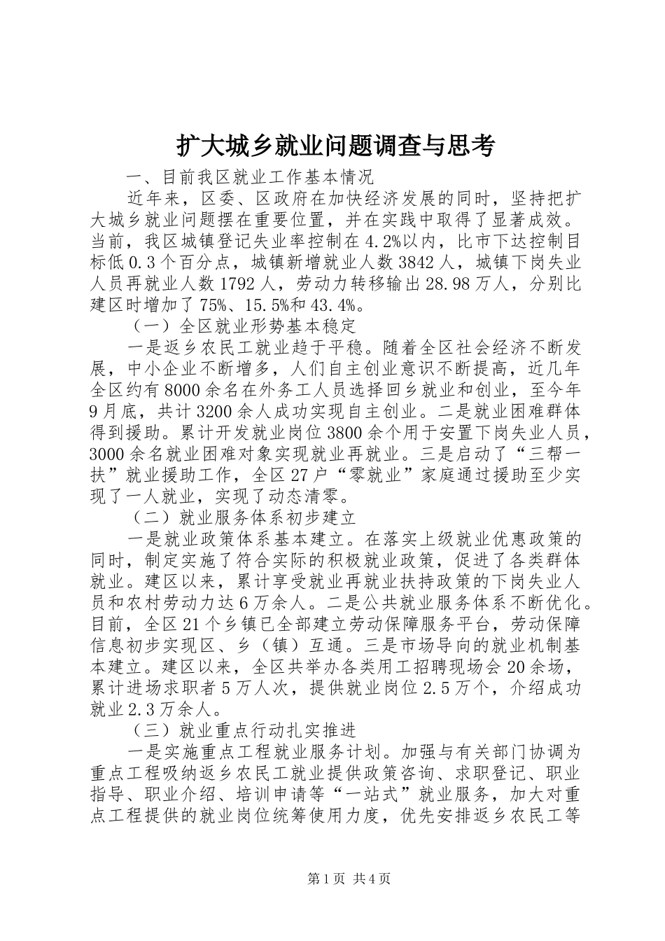 2024年扩大城乡就业问题调查与思考_第1页