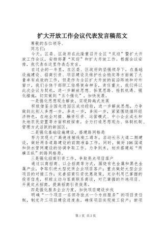 2024年扩大开放工作会议代表讲话稿范文