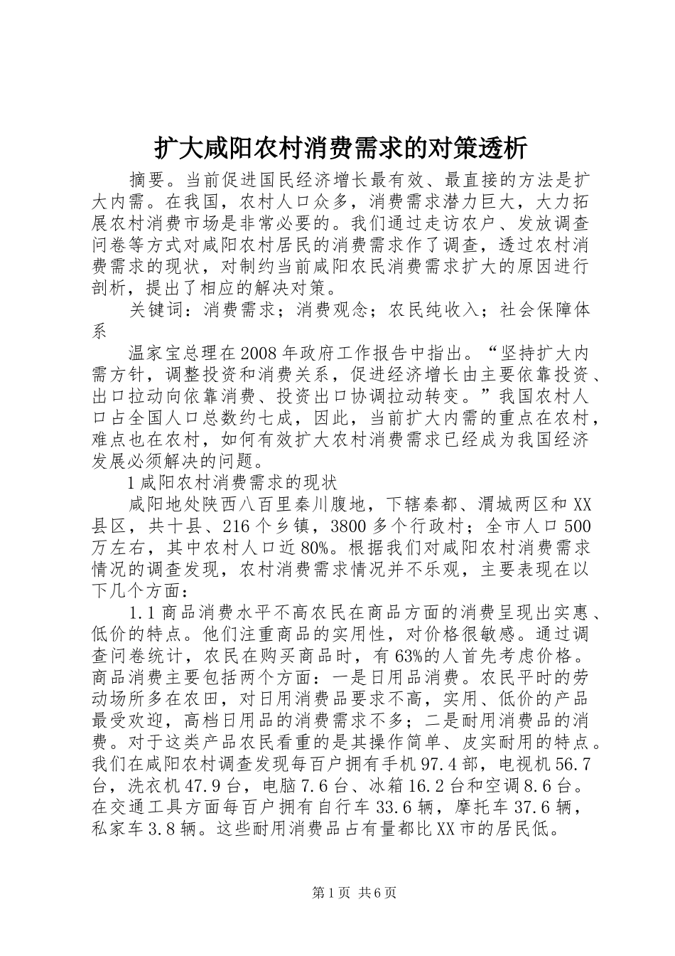 2024年扩大咸阳农村消费需求的对策透析_第1页