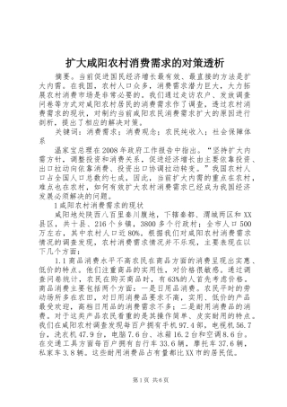 2024年扩大咸阳农村消费需求的对策透析