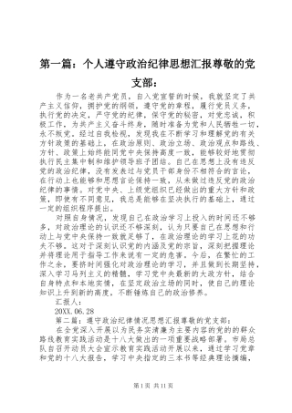 2024年个人遵守政治纪律思想汇报尊敬的党支部