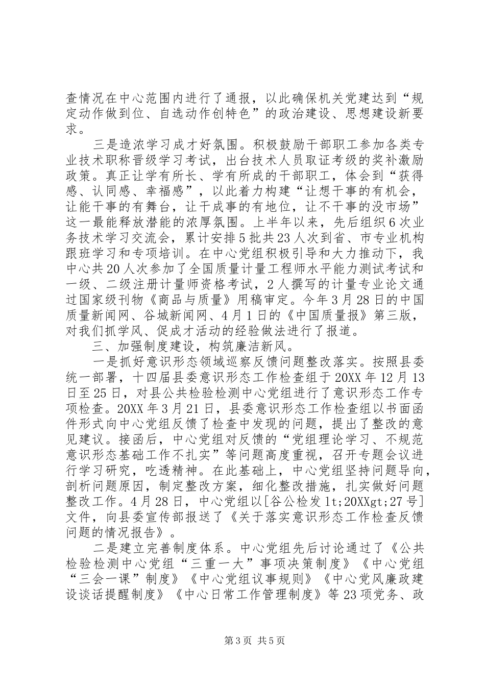 2024年公共检验检测中心党组上半年意识形态工作情况报告_第3页