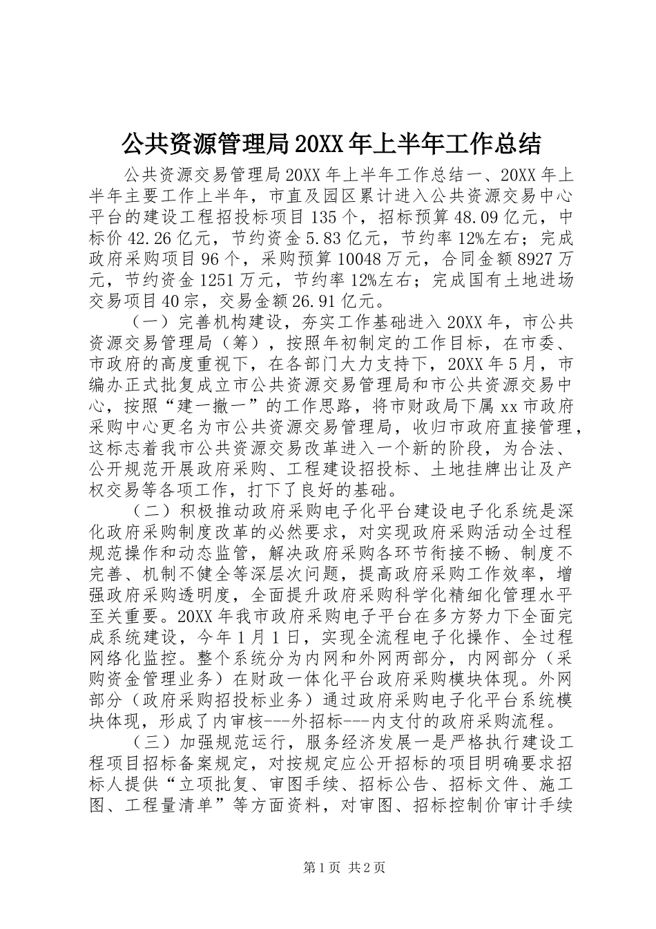 2024年公共资源管理局上半年工作总结_第1页