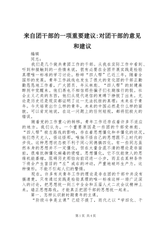 2024年来自团干部的一项重要建议对团干部的意见和建议