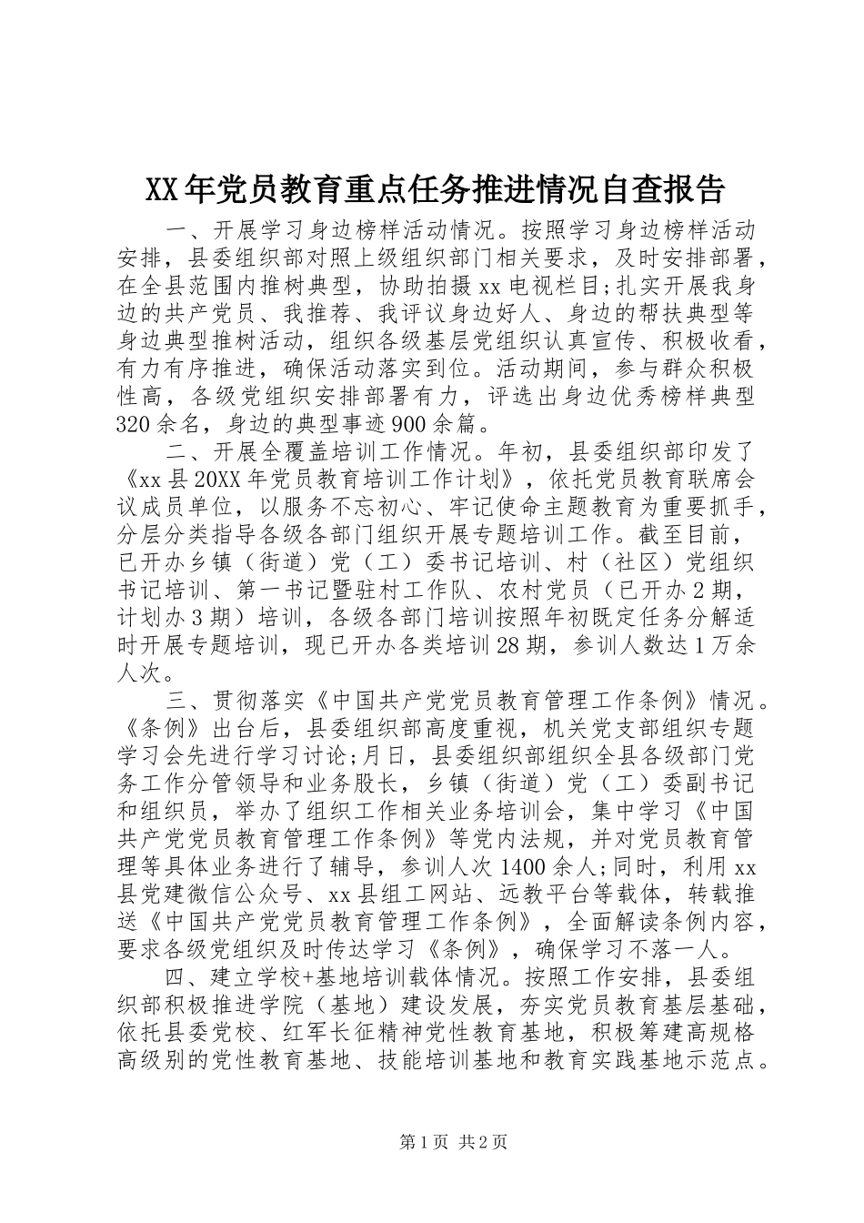 2024年党员教育重点任务推进情况自查报告_第1页