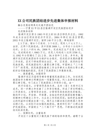 2024年公司民族团结进步先进集体申报材料