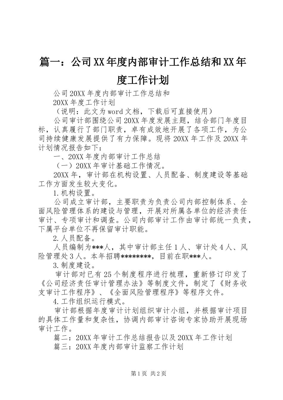 2024年公司年度内部审计工作总结和年度工作计划_第1页