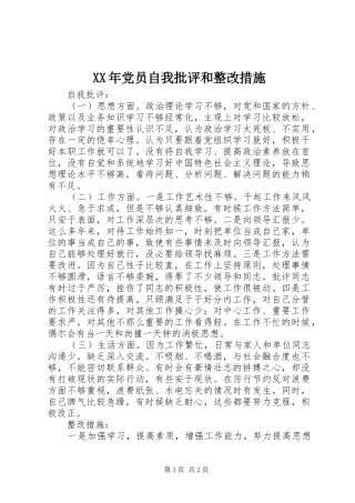 2024年党员自我批评和整改措施