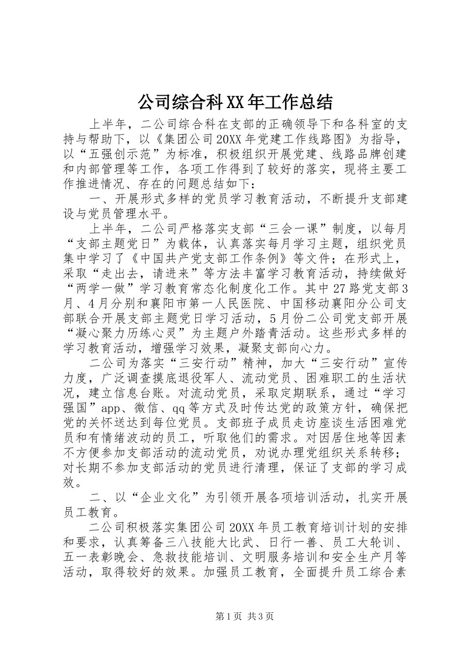 2024年公司综合科工作总结_第1页