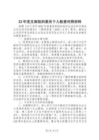 2024年党支部组织委员个人检查对照材料