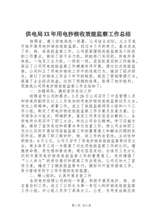 2024年供电局用电抄核收效能监察工作总结