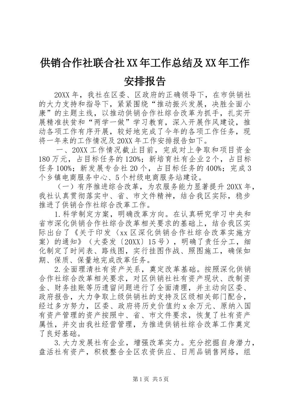 2024年供销合作社联合社工作总结及工作安排报告_第1页