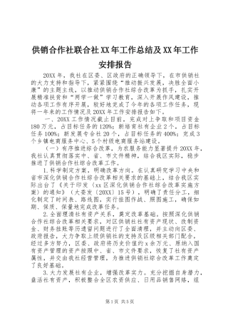 2024年供销合作社联合社工作总结及工作安排报告