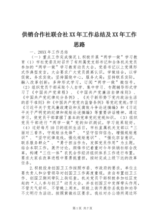 2024年供销合作社联合社工作总结及工作思路