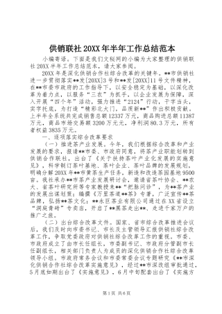 2024年供销联社半年工作总结范本