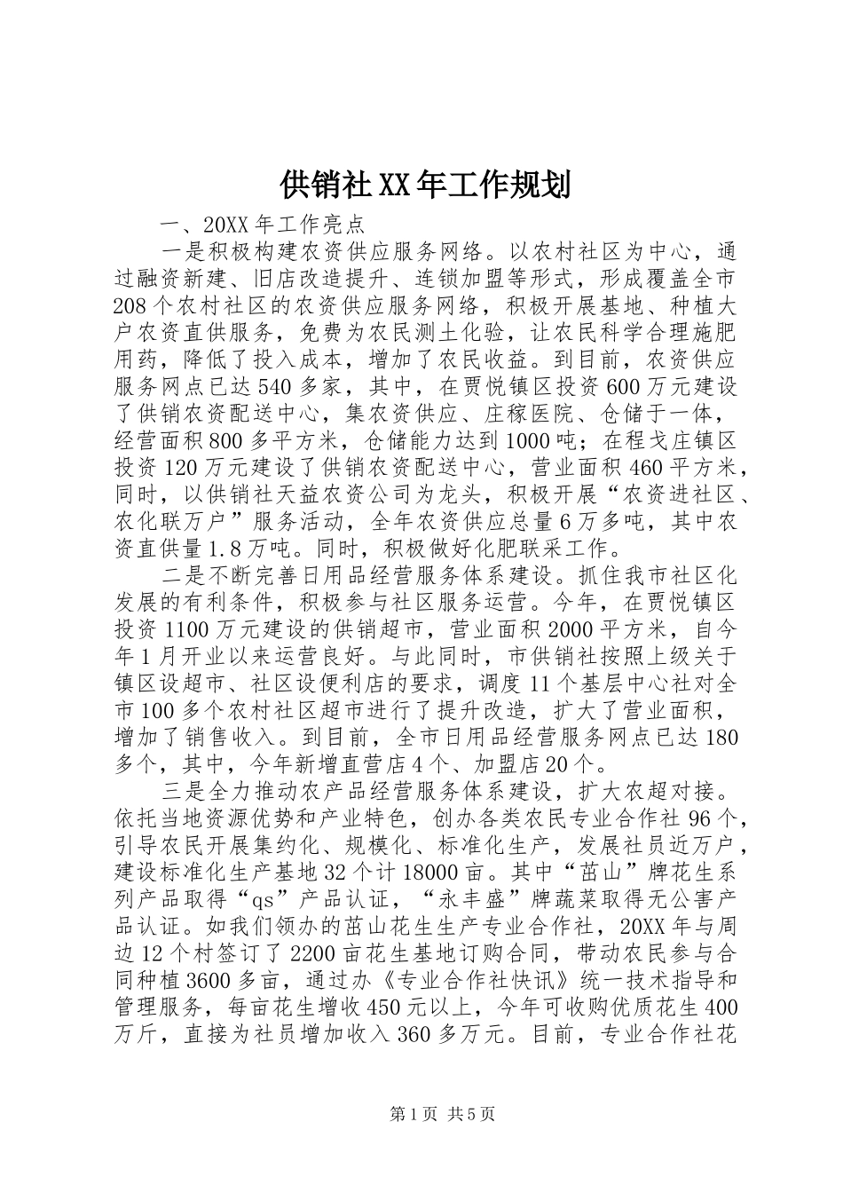 2024年供销社工作规划_第1页