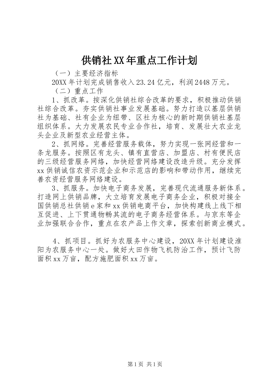 2024年供销社重点工作计划_第1页