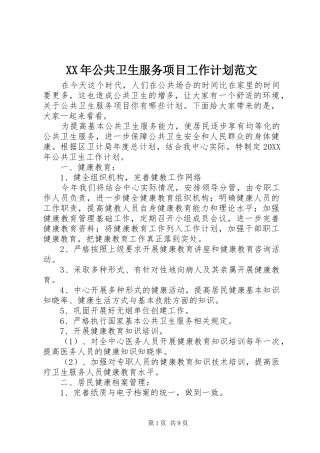 2024年公共卫生服务项目工作计划范文