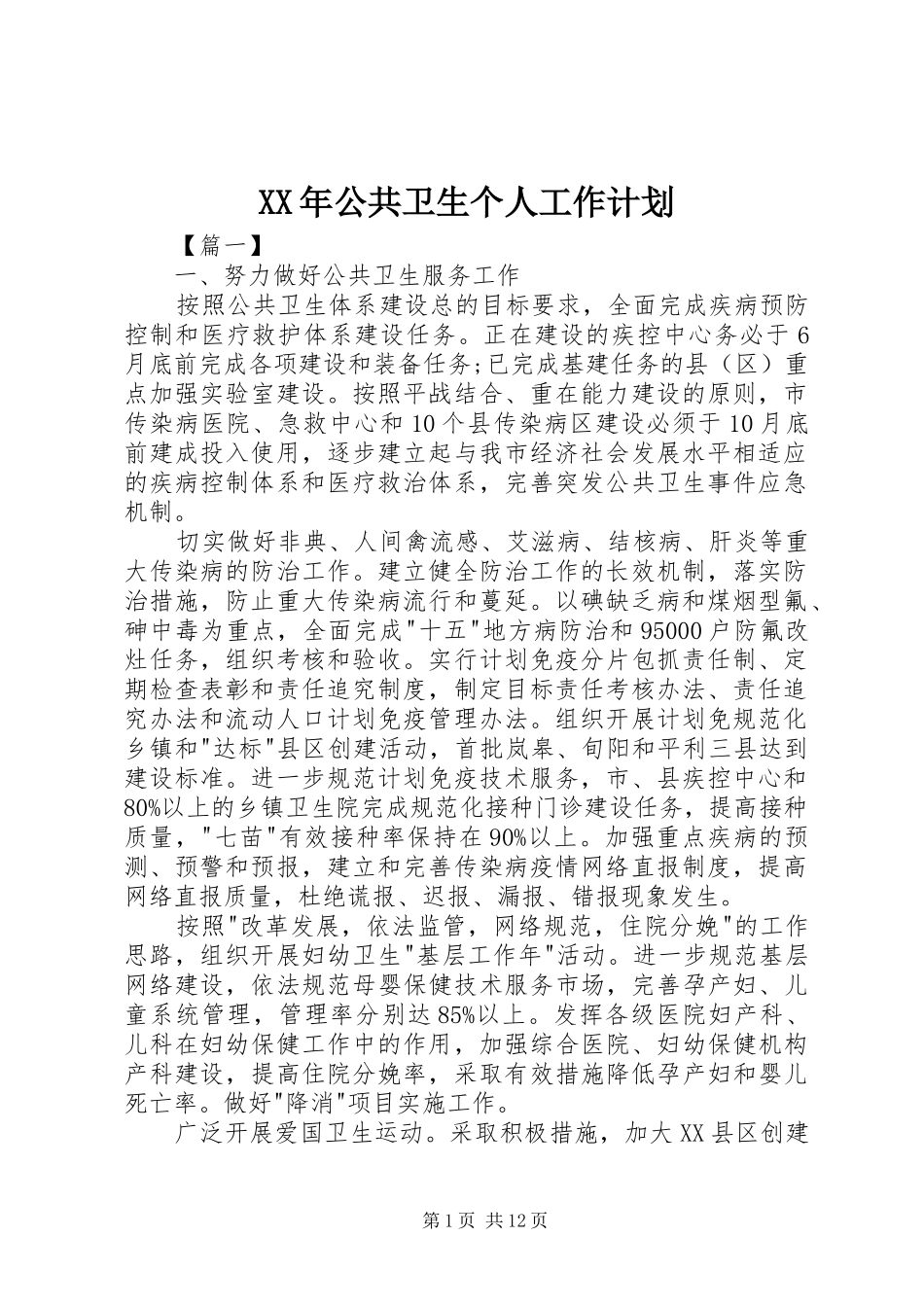2024年公共卫生个人工作计划_第1页
