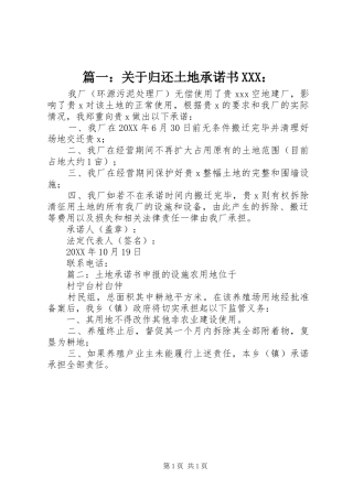 2024年关于归还土地承诺书X