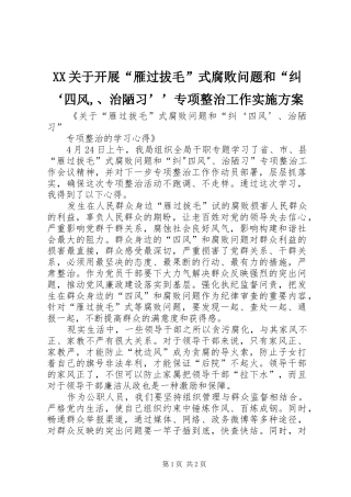 2024年关于开展雁过拔毛式腐败问题和纠四风治陋习专项整治工作实施方案