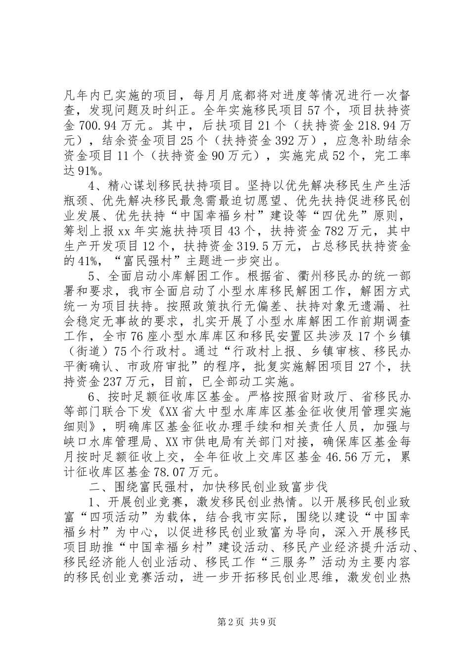 2024年关于水库移民管理办公室个人的工作总结范文_第2页