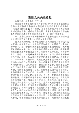 2024年理顺党员关系意见