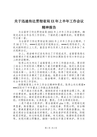2024年关于迅速传达贯彻省局上半年工作会议精神报告