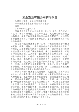 2024年立金塑业有限公司实习报告