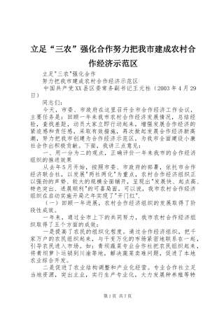 2024年立足三农强化合作努力把我市建成农村合作经济示范区