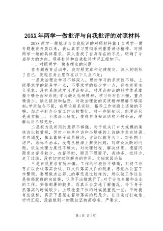 2024年两学一做批评与自我批评的对照材料