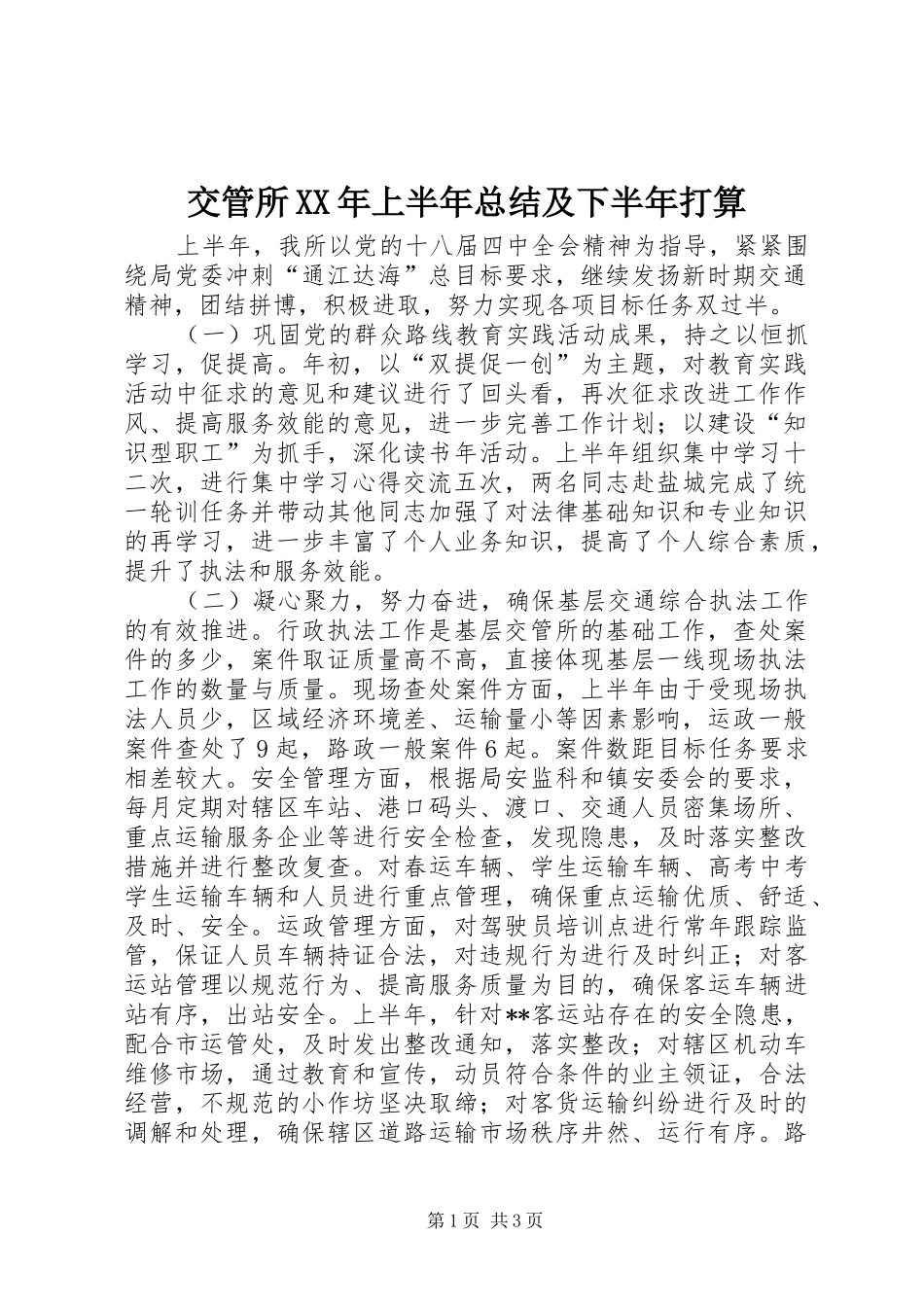 2024年交管所上半年总结及下半年打算_第1页